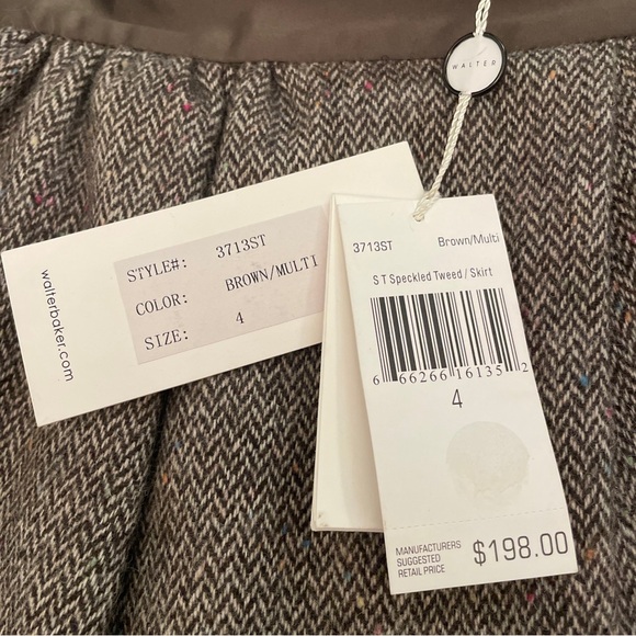 NWT Walter Baker Speckled Tweed Mini Skirt Brown Multi Cross Front Size 4 $198 - Picture 4 of 12
